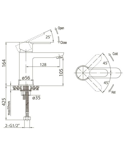 Смеситель для раковины без донного клапана BelBagno Tanaro TAN-LVM-CRM