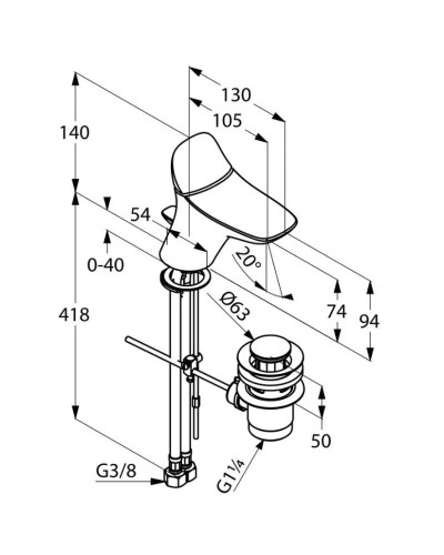 Смеситель для раковины с донным клапаном Kludi Ambienta 530290575