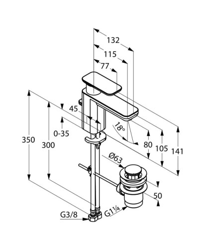 Смеситель для раковины с донным клапаном Kludi E2 49025057