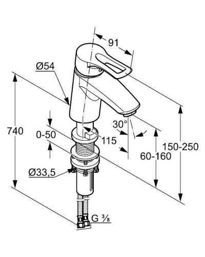 Смеситель для раковины без донного клапана с выдвижным корпусом Kludi MX 331840562