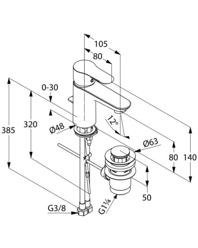 Смеситель для раковины с донным клапаном Kludi Objekta 322320575