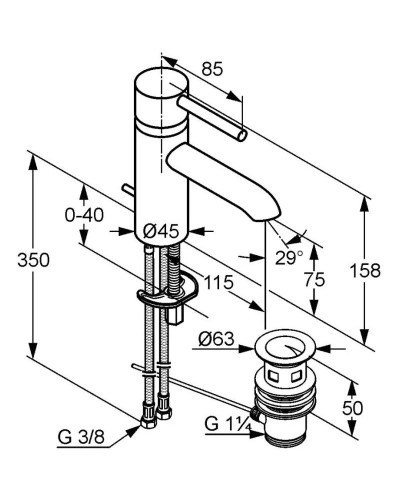 Смеситель для раковины с донным клапаном Kludi Bozz 382920576