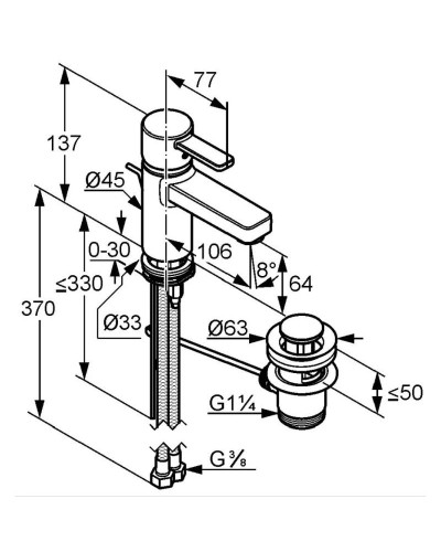 Смеситель для раковины с донным клапаном Kludi Zenta 382520575