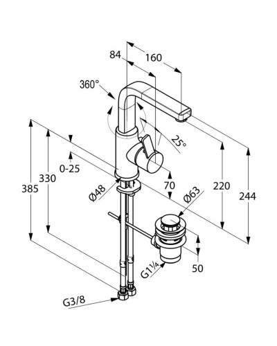Смеситель для раковины с донным клапаном Kludi Zenta 420250575
