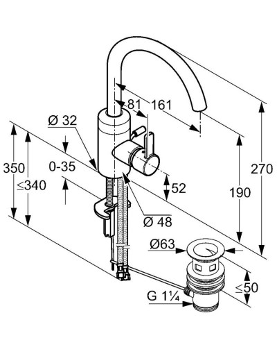 Смеситель для раковины с донным клапаном Kludi Zenta 382550575