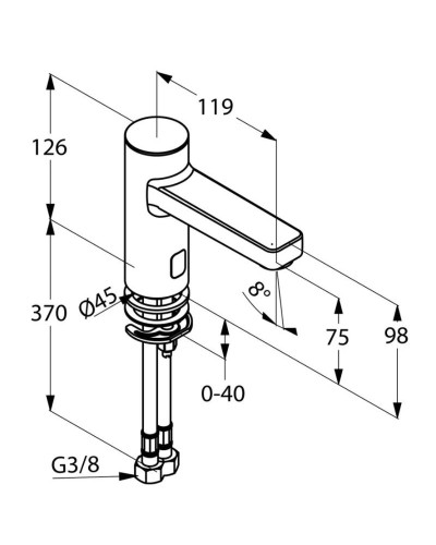 Смеситель для раковины электроннный 9V без донного клапана Kludi Zenta 3810205