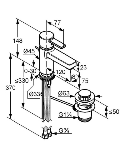 Смеситель для раковины с донным клапаном Kludi Zenta 382608675