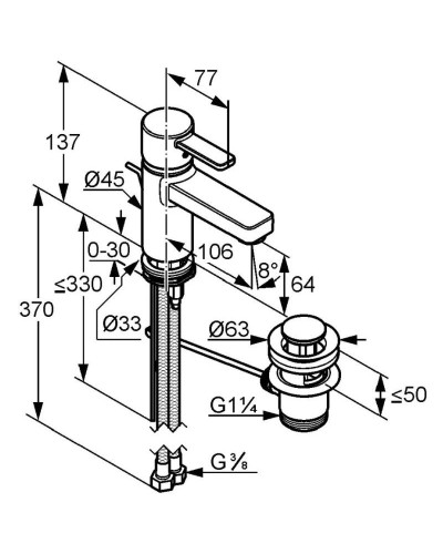 Смеситель для раковины с донным клапаном Kludi Zenta 382509175