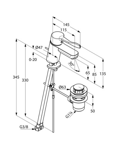 Смеситель для раковины с донным клапаном Kludi Logo Neo Care 372840575