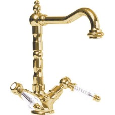 Смеситель для раковины Cezares Diamond LS2 прозрачные ручки 03 Золото 24 карат