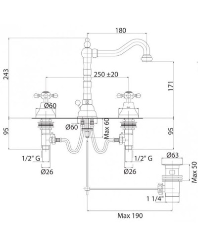 Смеситель для раковины Cezares Golf GOLF-BLS2-02 Бронза