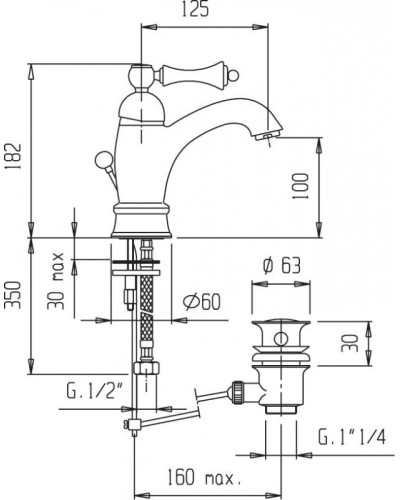 Смеситель для раковины Cezares Margot MARGOT-LSM1-A-02-Bi Бронза/белый