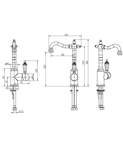 Смеситель для раковины Boheme Imperiale Presente 322 Золото