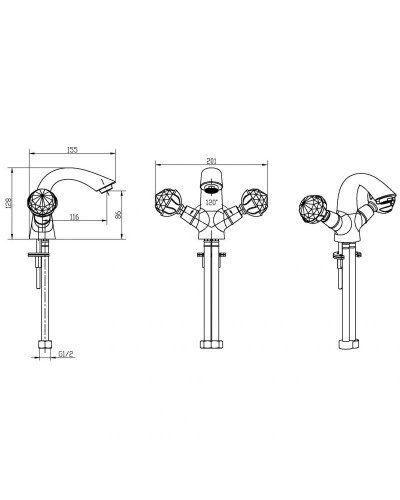 Смеситель для раковины Boheme Imperiale Presente 331 Золото