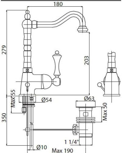 Смеситель для раковины Cezares Margot MARGOT-LSM2-03/24-M Золото 24 карата