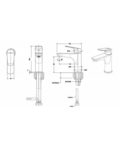 Смеситель для раковины Bravat Rhein F1429564BW-9-ENG Черный матовый