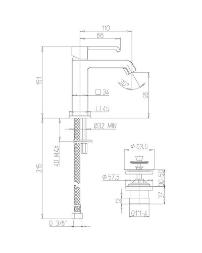 Смеситель для раковины Paini Q 19CR211ESR Хром