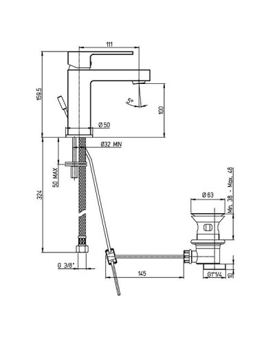 Смеситель для раковины Paini Dax-R 84PZ211R Черный матовый