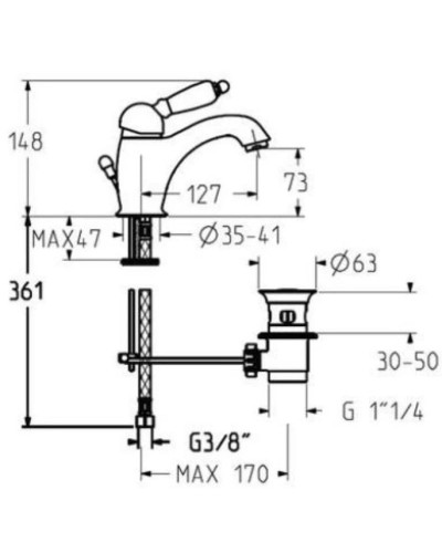 Смеситель для раковины с донным клапаном Gattoni Orta 2746/27DOoro