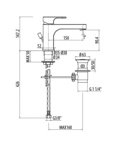 Смеситель для раковины с донным клапаном Gattoni H2OMIX 1000 1043/10C0cr