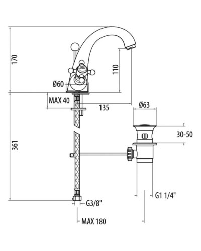 Смеситель для раковины с донным клапаном Gattoni Vivaldi 1232012C0CR