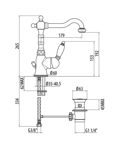 Смеситель для раковины с донным клапаном Gattoni Orta 2741/27D0ORO