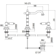 Смеситель для раковины на 3 отверстия с донным клапаном Gattoni Vivaldi Lever 13100/13D0ORO