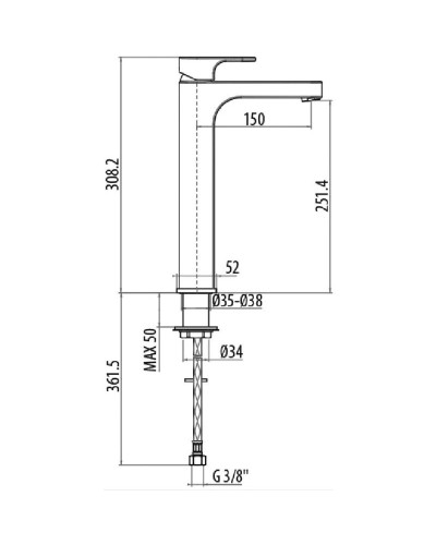 Смеситель для раковины чаши без донного клапана Gattoni H2OMIX 1000 1046/10C0CR