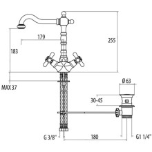 Смеситель для раковины с донным клапаном Gattoni Versilia 1030010D0ORO