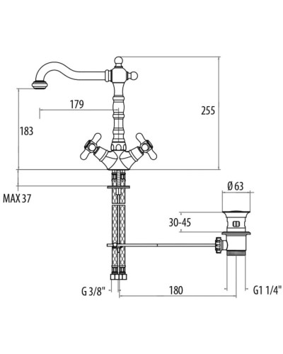 Смеситель для раковины с донным клапаном Gattoni Versilia 1030010D0ORO