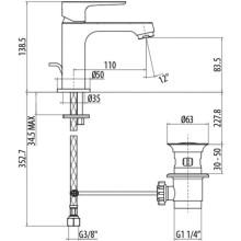 Смеситель для раковины с донным клапаном Gattoni H2OMIX 3000 3041/30C0CR