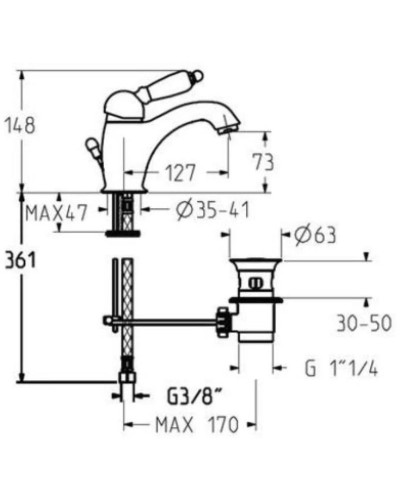 Смеситель для раковины с донным клапаном Gattoni Orta 2746/27V0BR