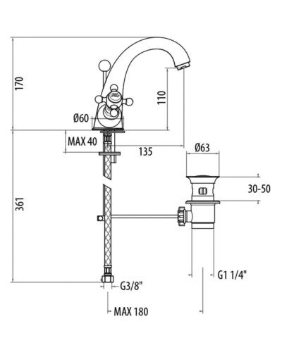 Смеситель для раковины с донным клапаном Gattoni Vivaldi 1232012V0BR