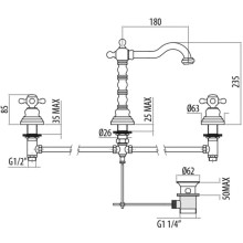 Смеситель для раковины на 3 отверстия с донным клапаном Gattoni Vivaldi 1210012V0BR