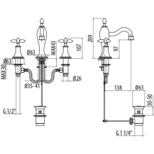 Смеситель для раковины на 3 отверстия с донным клапаном Gattoni Timor 1810018C0CR