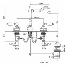 Смеситель для раковины Cezares First BLS2 ручки Белые Золото