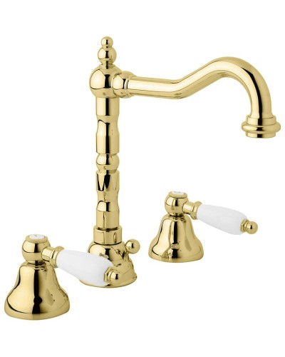 Смеситель для раковины Cezares First BLS2 ручки Белые Золото