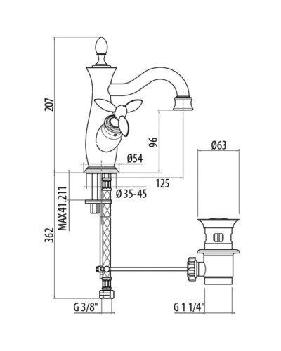 Смеситель для раковины с донным клапаном Gattoni Timor 1830018C0cr