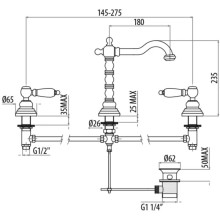Смеситель для раковины на 3 отверстия с донным клапаном Gattoni Vivaldi Lever 13100/13COcr