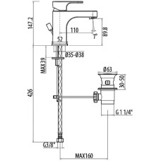 Смеситель для раковины с донным клапаном Gattoni H2OMIX 1000 1041/10C0CR
