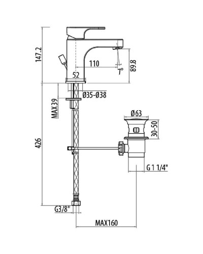 Смеситель для раковины с донным клапаном Gattoni H2OMIX 1000 1041/10C0CR