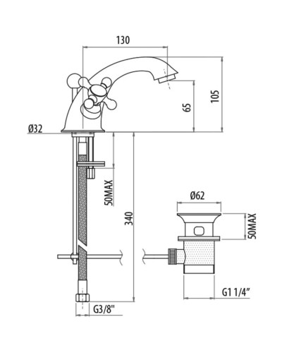 Смеситель для раковины с донным клапаном Gattoni Vivaldi 1231012V0br