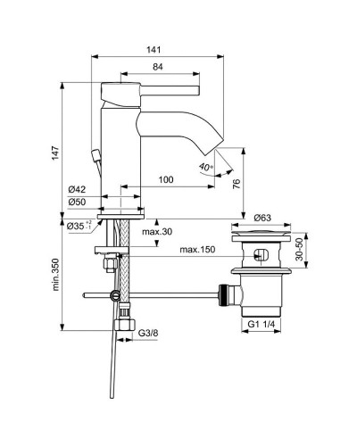 Смеситель для раковины Ideal Standard Ceraline BC203U4 Черный матовый