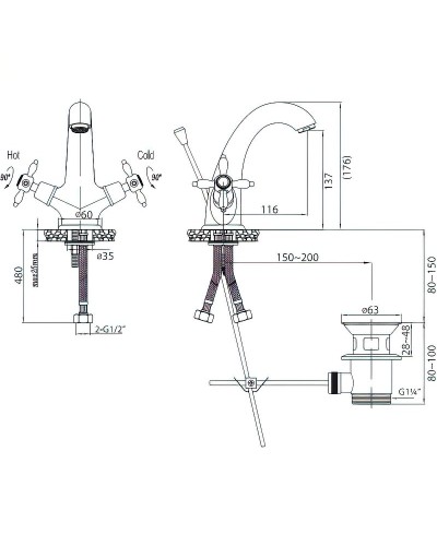 Смеситель для раковины Cezares Nostalgia-LS1-01 Хром