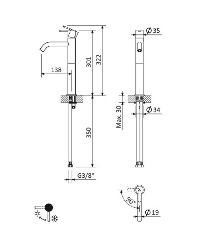 Смеситель для раковины Cezares LEAF-LC2-01-W0 Хром