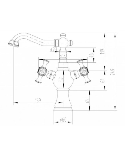 Смеситель для раковины без донного клапана Zorg Antic A 7008U-BR