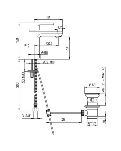 Смеситель для раковины с донным клапаном Paini Arena 92CR2112SFTKM