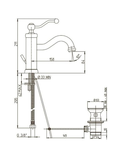 Смеситель для раковины с донным клапаном Paini Duomo 88CR2112SKM