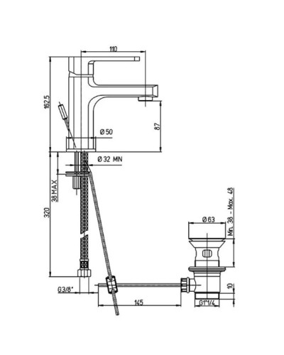 Смеситель для раковины с донным клапаном Paini Ovo 86CR2112SKM