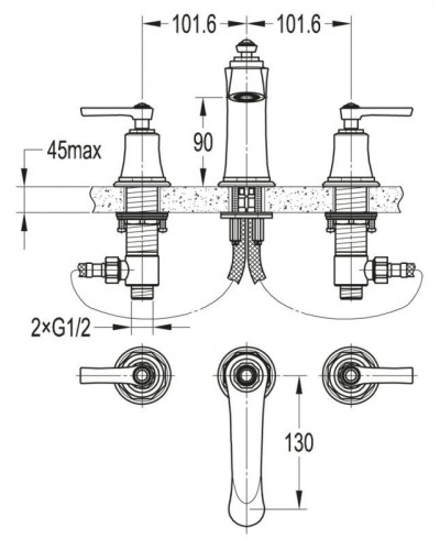 Смеситель для раковины без донного клапана Cezares LIBERTY-F-BLS-01-W0